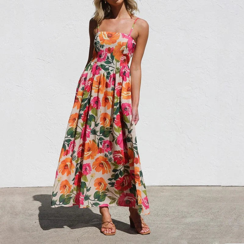 Marcella | Floral Gathered Waist Maxi Dress - Flowing Feminine Silhouette