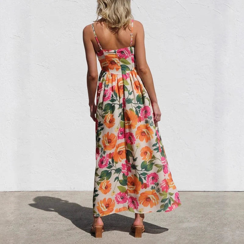 Marcella | Floral Gathered Waist Maxi Dress - Flowing Feminine Silhouette
