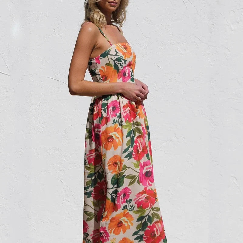 Marcella | Floral Gathered Waist Maxi Dress - Flowing Feminine Silhouette