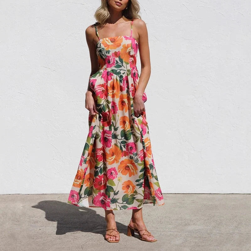 Marcella | Floral Gathered Waist Maxi Dress - Flowing Feminine Silhouette