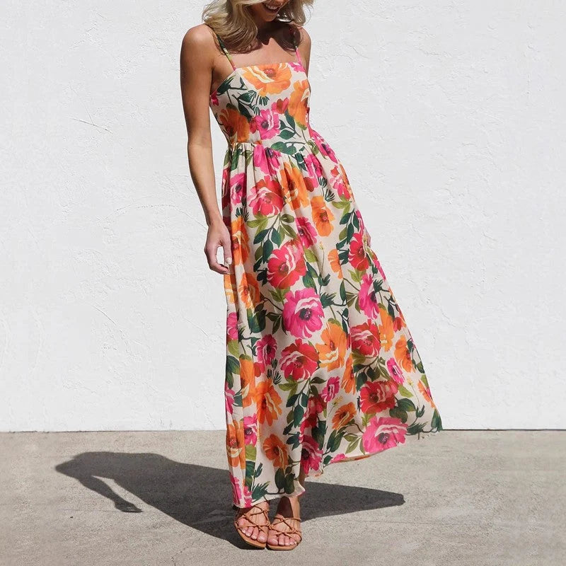 Marcella | Floral Gathered Waist Maxi Dress - Flowing Feminine Silhouette
