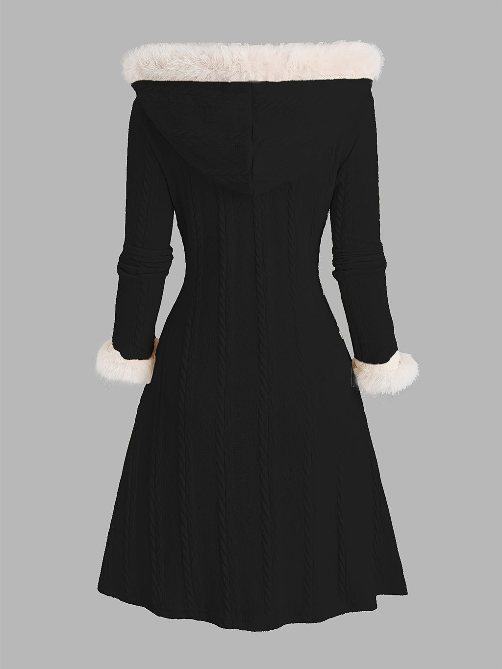 Vera | Faux-Fur Trim Hooded Toggle-Button Knit Coat – Cold-Weather Fall and Winter Outerwear