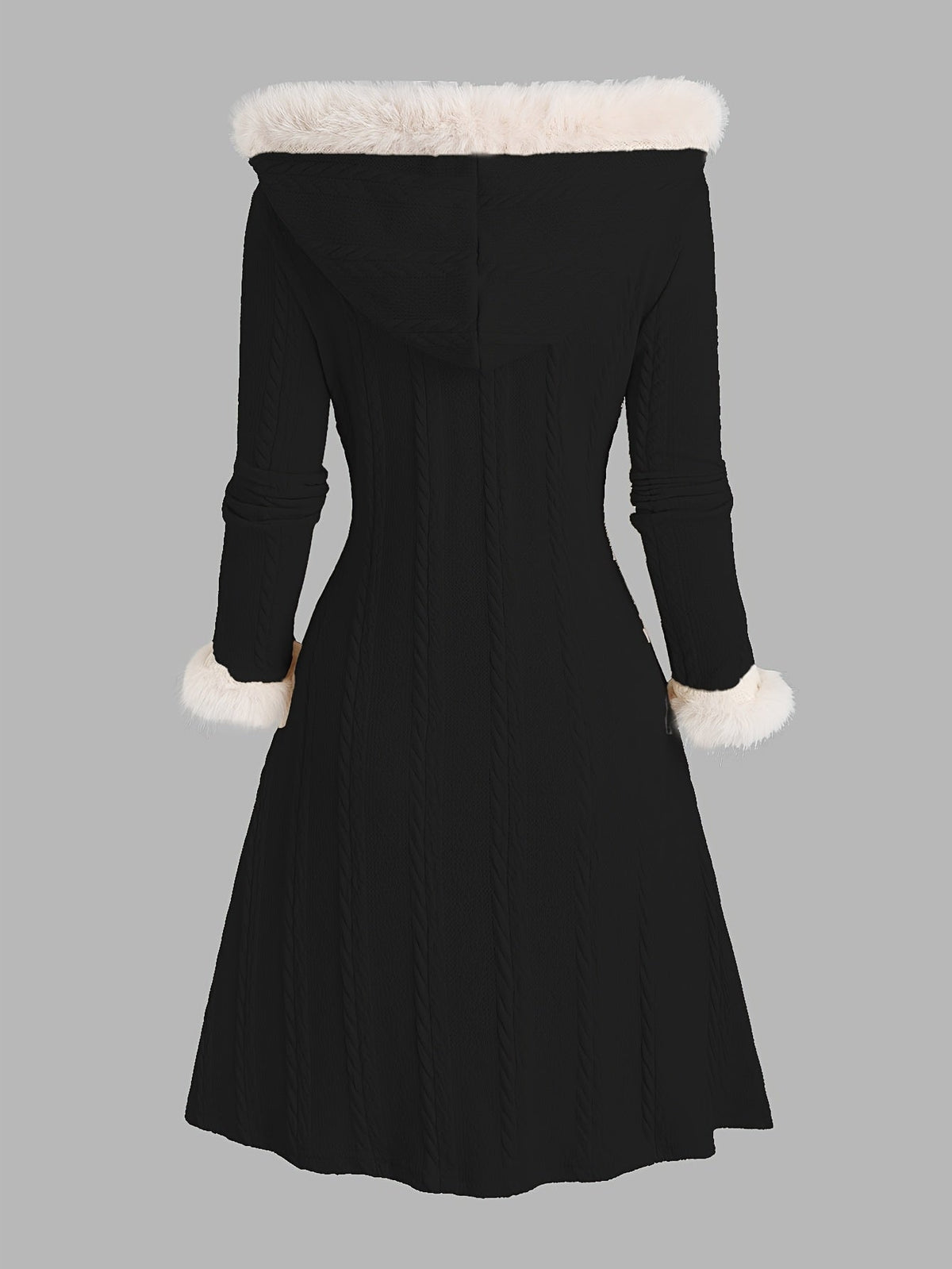Vera | Faux-Fur Trim Hooded Toggle-Button Knit Coat – Cold-Weather Fall and Winter Outerwear