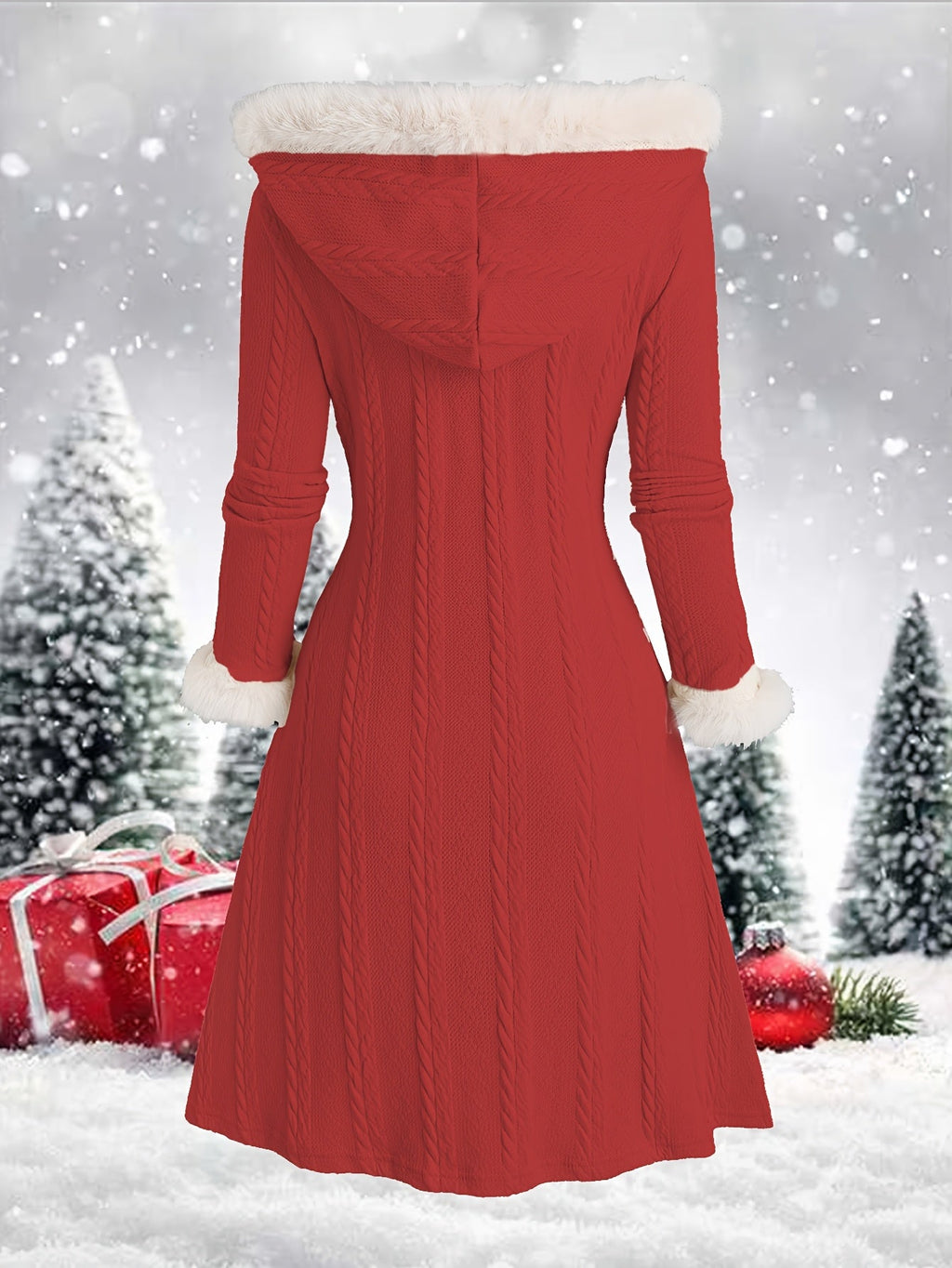 Vera | Faux-Fur Trim Hooded Toggle-Button Knit Coat – Cold-Weather Fall and Winter Outerwear