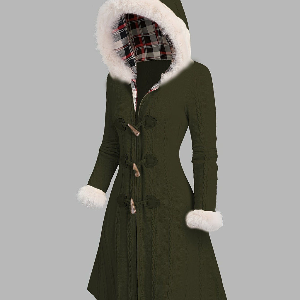 Vera | Faux-Fur Trim Hooded Toggle-Button Knit Coat – Cold-Weather Fall and Winter Outerwear