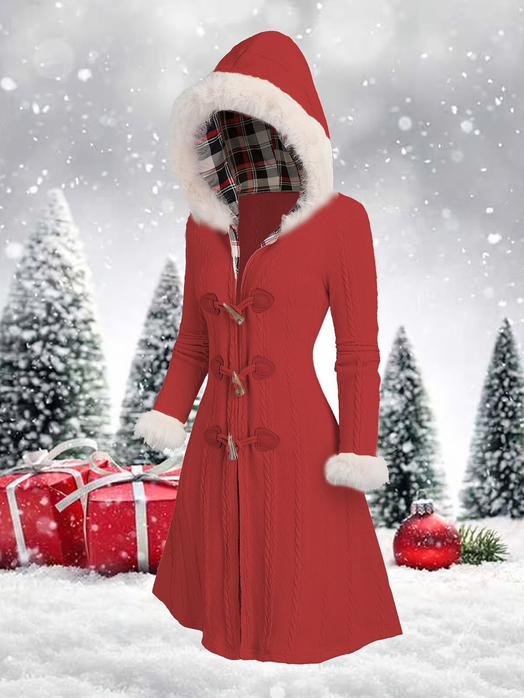 Vera | Faux-Fur Trim Hooded Toggle-Button Knit Coat – Cold-Weather Fall and Winter Outerwear