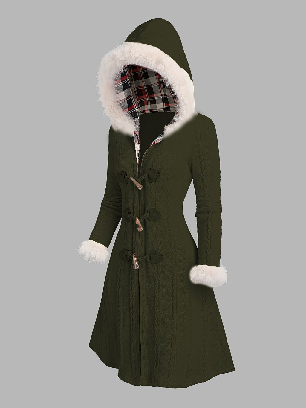 Vera | Faux-Fur Trim Hooded Toggle-Button Knit Coat – Cold-Weather Fall and Winter Outerwear