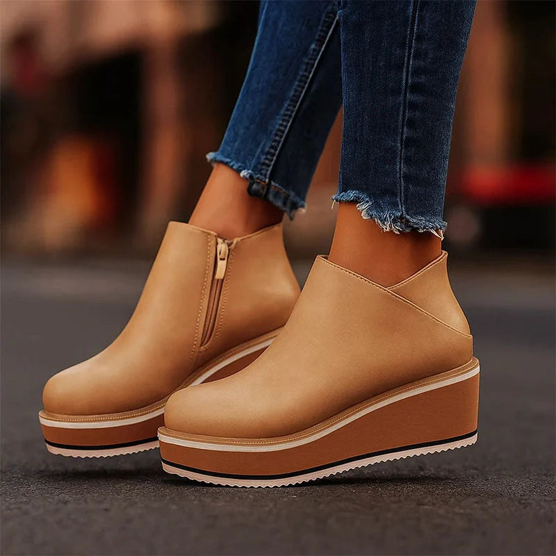Mira | Elevated Wedge Ankle Booties - Sleek Side-Zip Platform Shoes