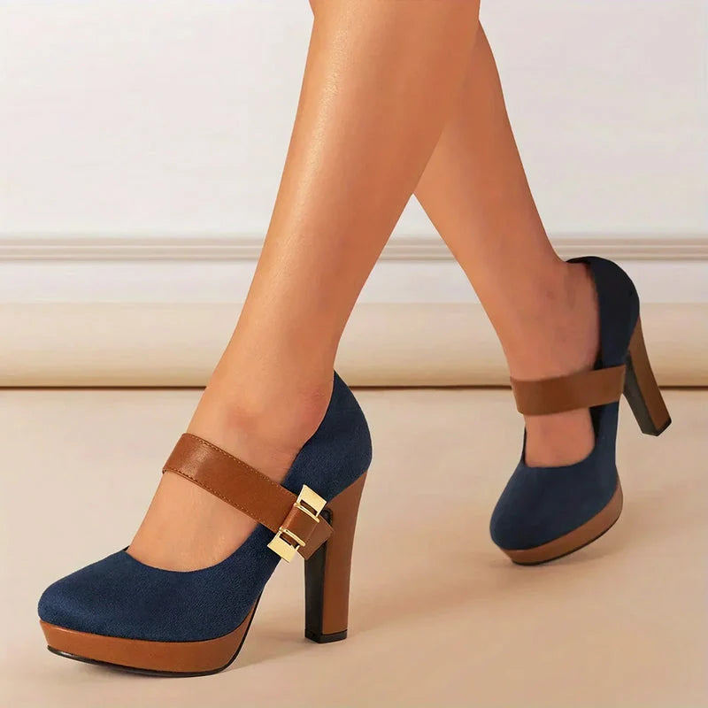 Naya | Two-Tone Buckle Strap Chunky Pumps - Retro Platform Mary Janes
