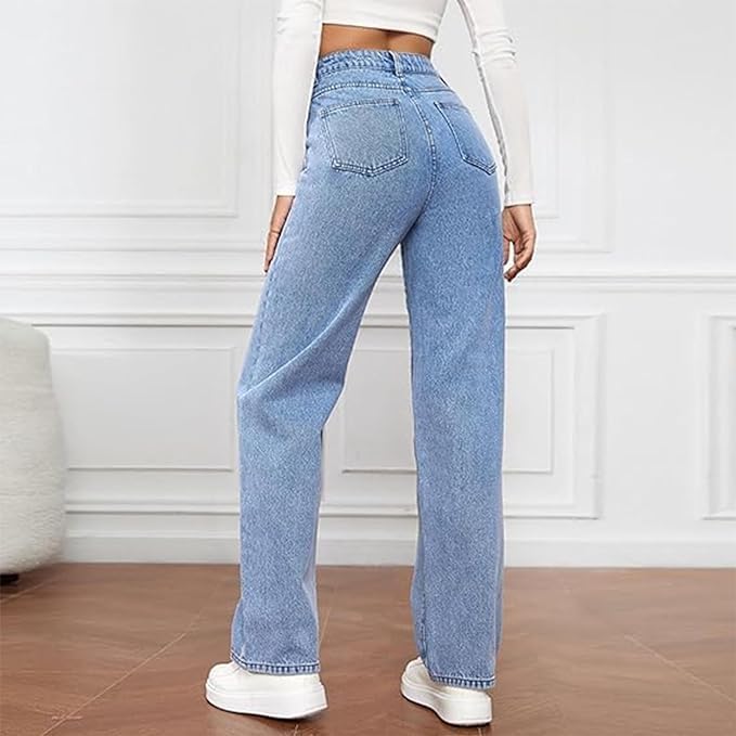 Neria | High-Waisted Straight Leg Denim Jeans - Classic Casual Bottoms