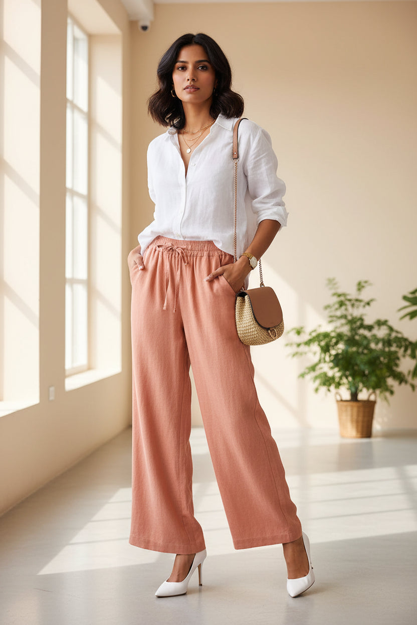 Sabrina | Linen Blend Drawstring Trousers – Relaxed Casual Pants for Everyday Styling