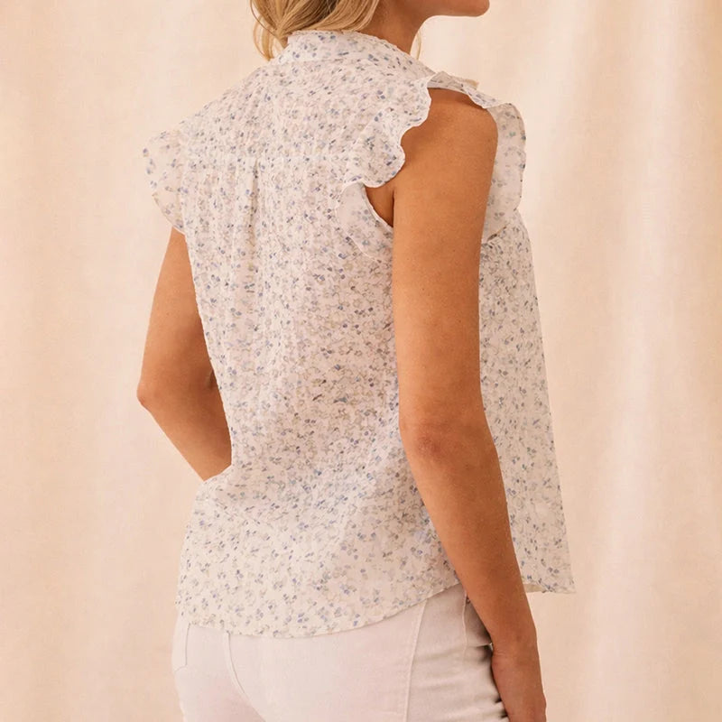 Marina | Floral Button Front Blouse – Sleeveless Printed Top for Effortless Style