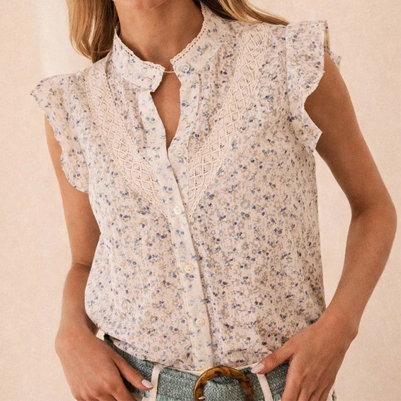 Marina | Floral Button Front Blouse – Sleeveless Printed Top for Effortless Style