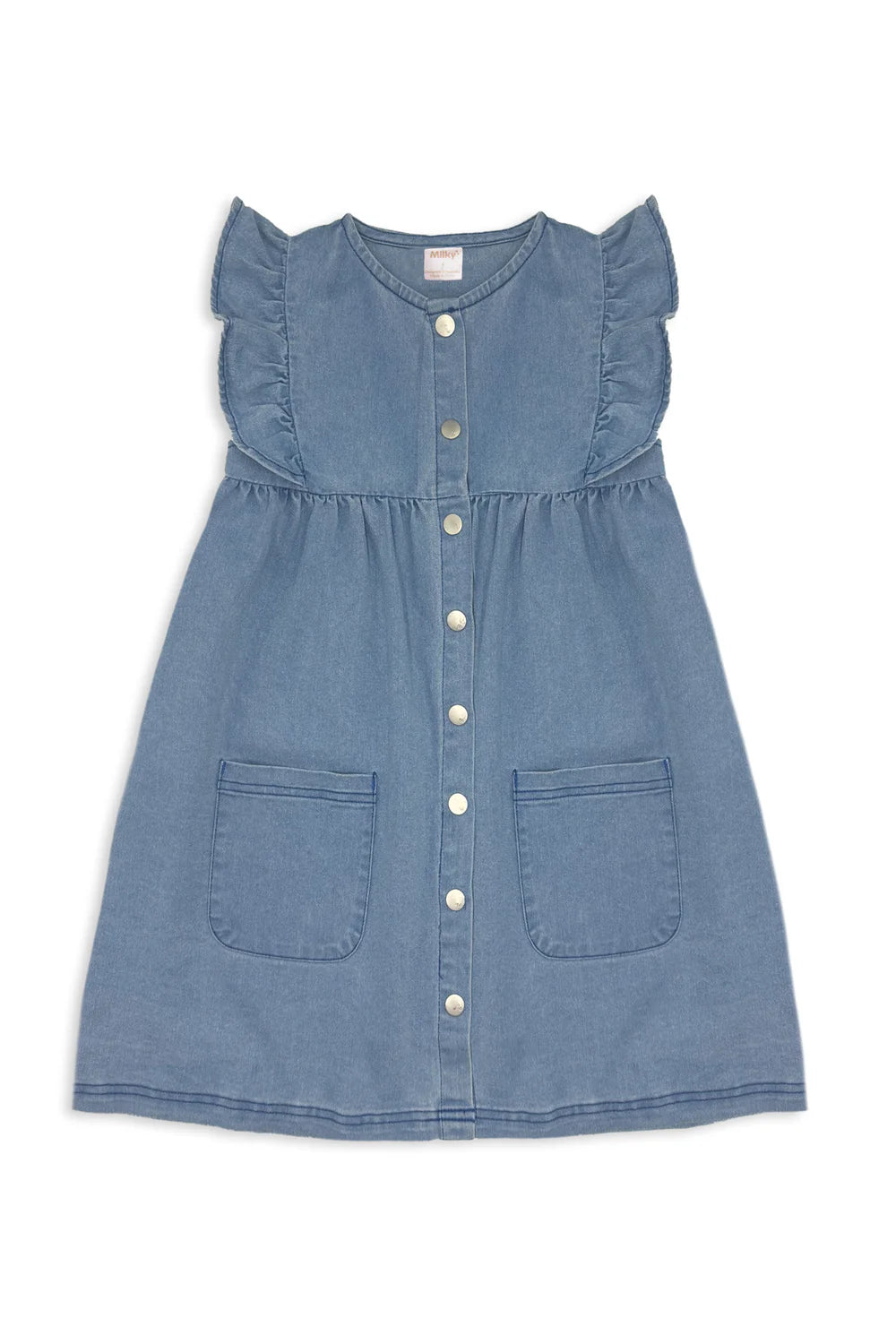 Sleeveless Denim Tiered Dress – Playful Frill Trim Summer Essential
