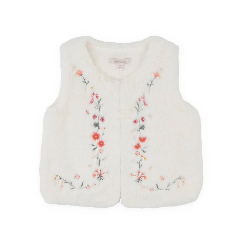 Embroidered Floral Teddy Fur Vest – Warm Fashion Kids Sleeveless Jacket