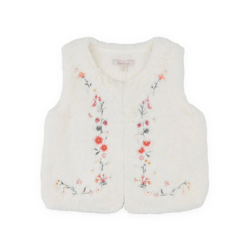 Embroidered Floral Teddy Fur Vest – Warm Fashion Kids Sleeveless Jacket