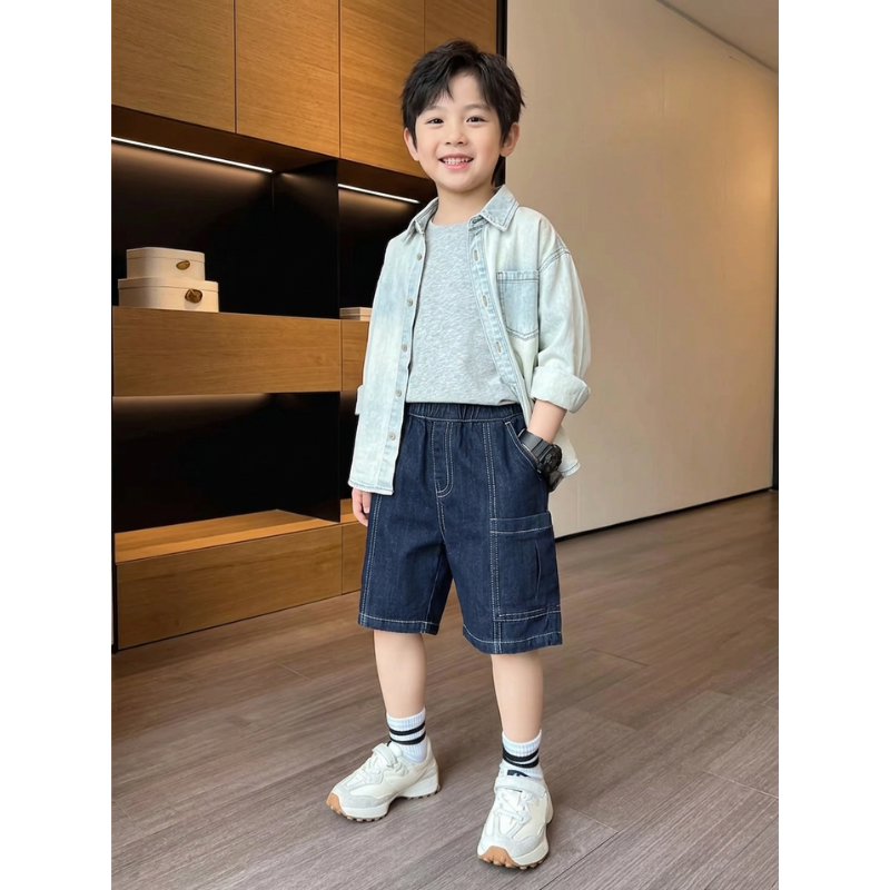 Boys Lightweight Denim Capri Pants – Casual Summer Knee-Length Trousers