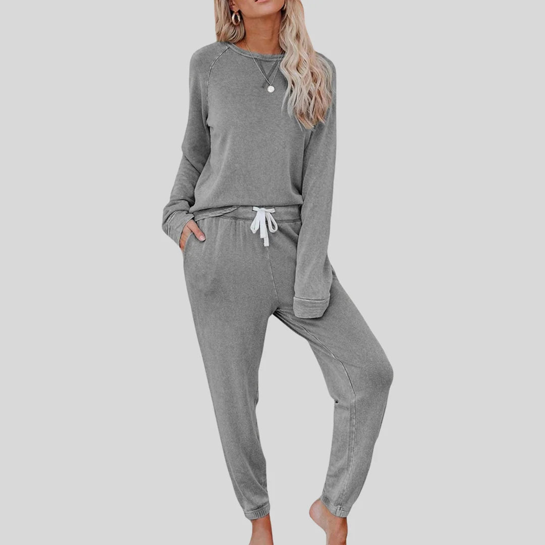 Maravelle | Long Sleeve Top and Drawstring Jogger Lounge Set - Casual Everyday Ensemble