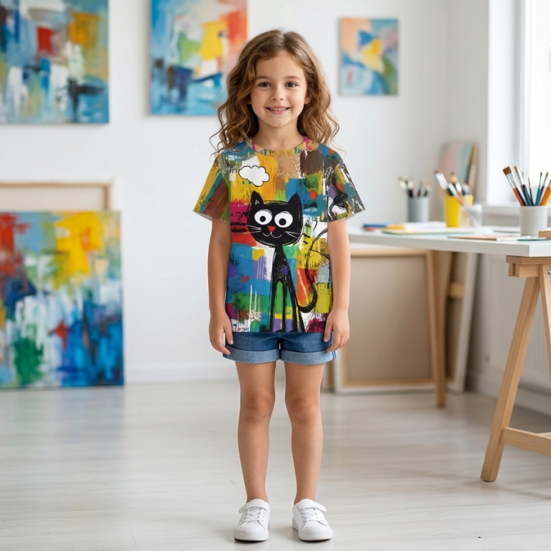 Cute Black Cat Graphic T-Shirt – 3D Print Short Sleeve Casual Summer T Shirt