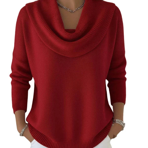 Cordelia | Cowl-Neck Ribbed Knit Sweater - Cozy Casual Knitwear