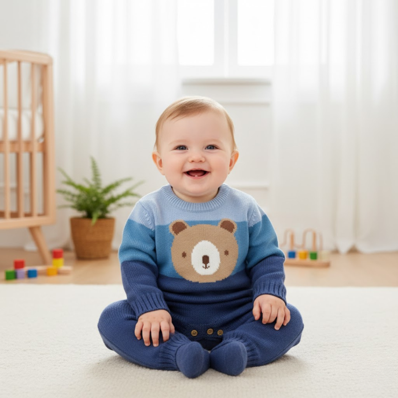 Cozy Baby Bear Jumpsuit – Warm fleece romper for comfort in autumn and winter
