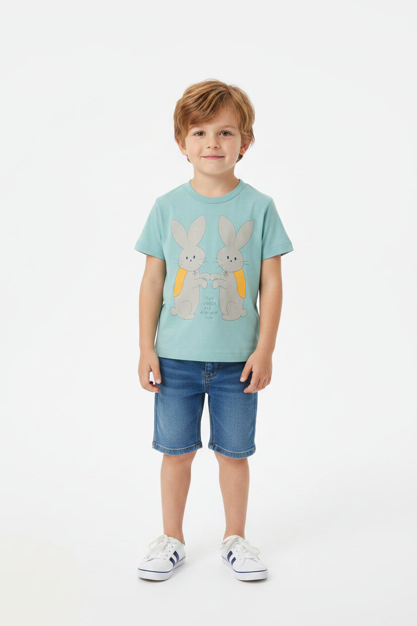 Kids Bunny Print Cotton T-Shirt – Soft Graphic Tee for Everyday Comfort, Playful Casual Wear