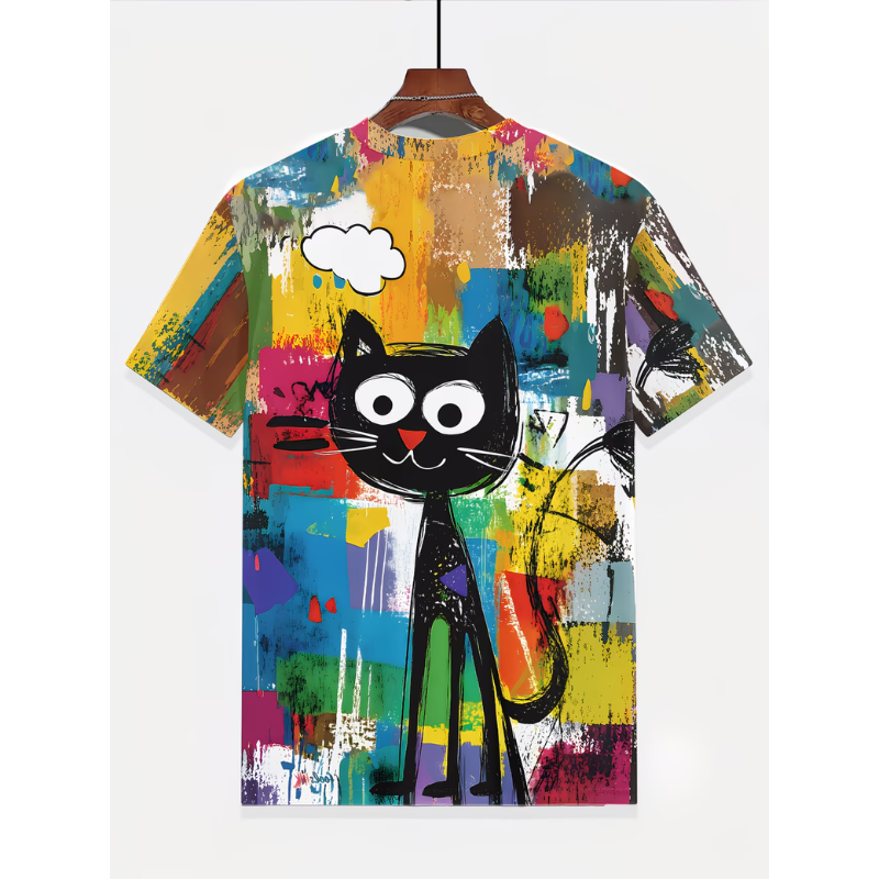 Cute Black Cat Graphic T-Shirt – 3D Print Short Sleeve Casual Summer T Shirt