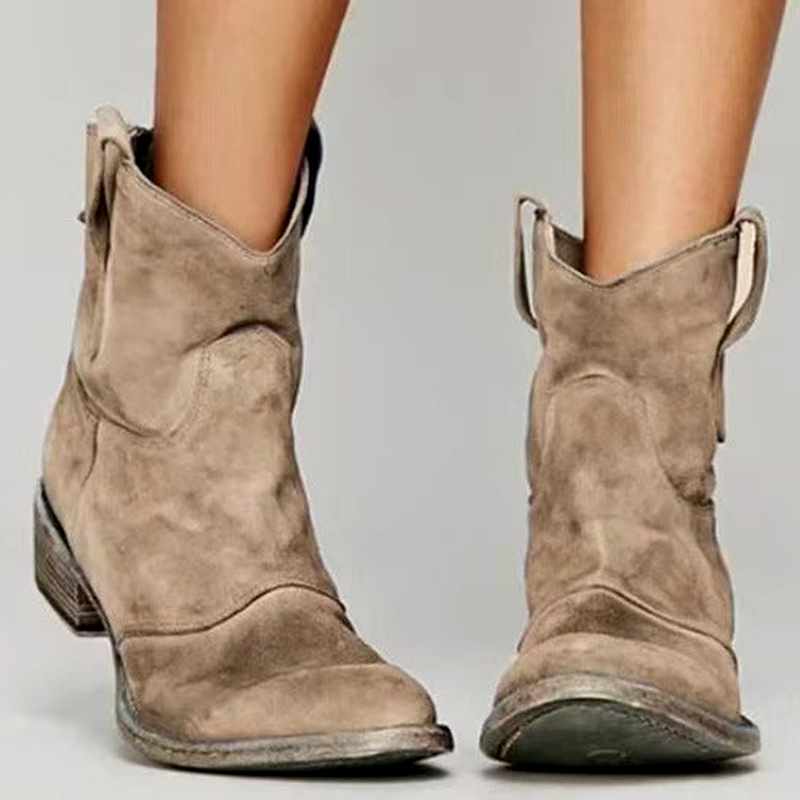 Vela | Vintage Wash Distressed Western Booties - Suede Block Heel Cowgirl Footwear
