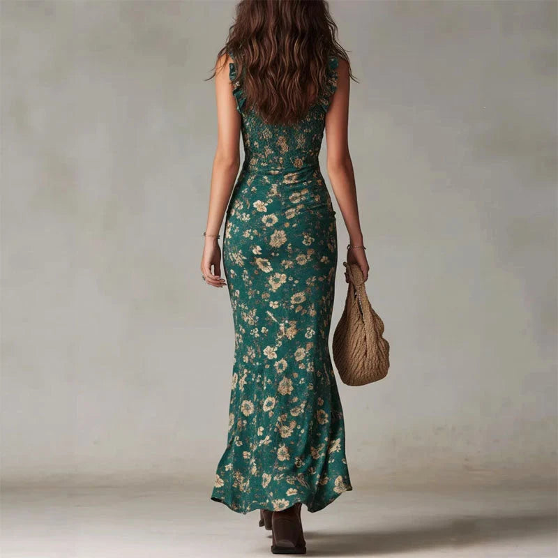Vespera | Floral Maxi Dress – Bohemian Printed Long Dress with Side Slit