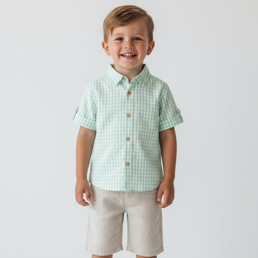 Vintage Inspired Green Plaid Shirt – Breathable Smart Casual Top