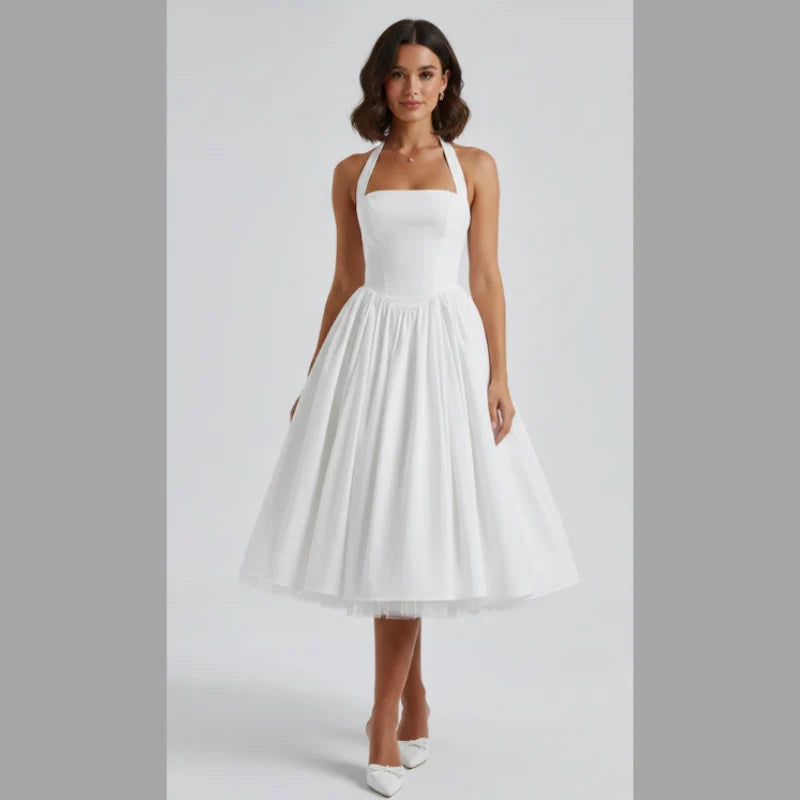 Women's A Line Halter Midi Dress - Timeless Formal Event Outfit