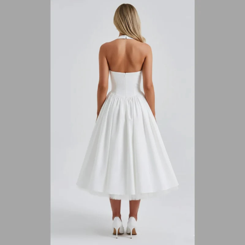 Women's A Line Halter Midi Dress - Timeless Formal Event Outfit