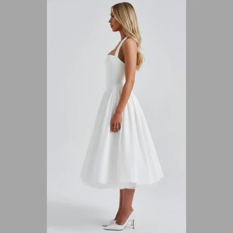 Women's A Line Halter Midi Dress - Timeless Formal Event Outfit