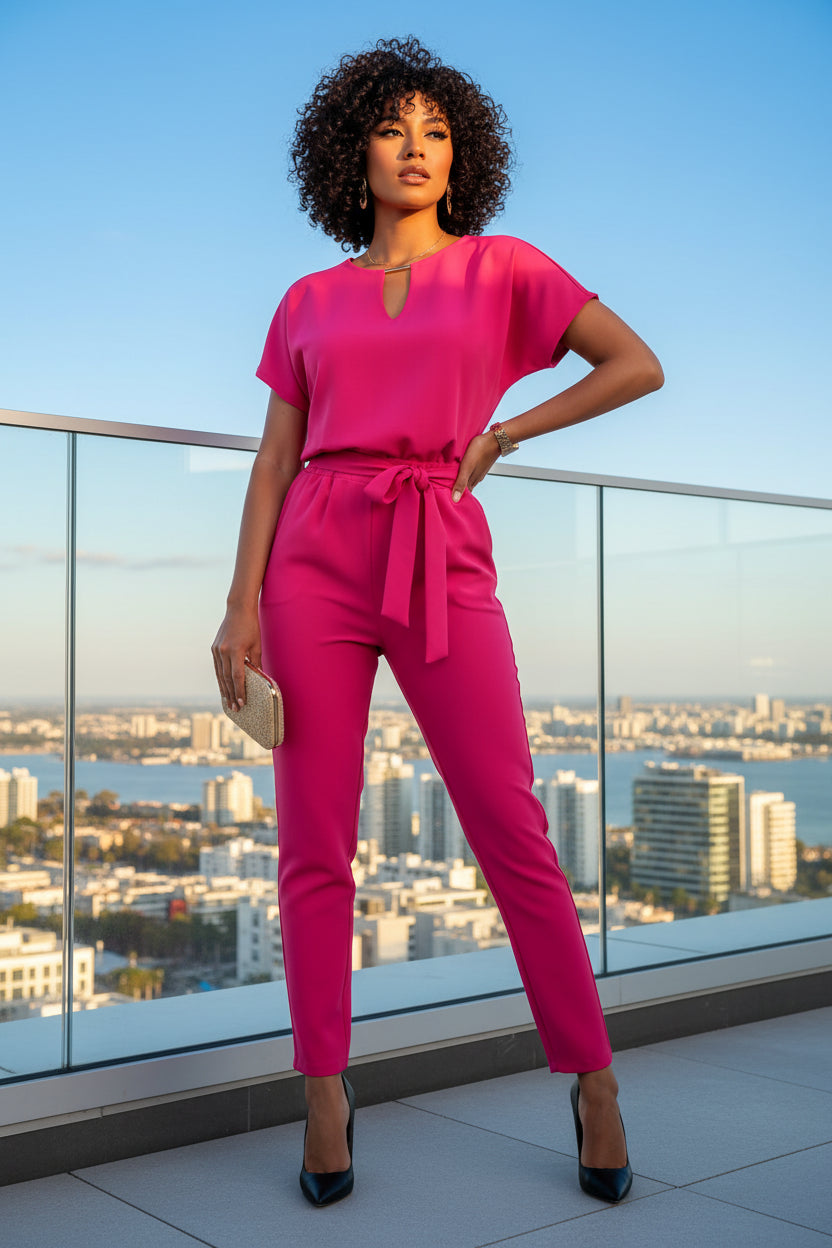 Women's Belted Utility Jumpsuit – Short Sleeve One Piece Outfit for Everyday Style