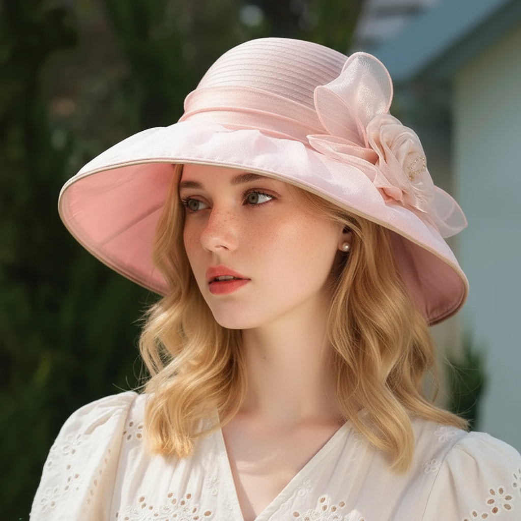 Women's Blossom Accent Wide Brim Sun Hat - Garden Party Style