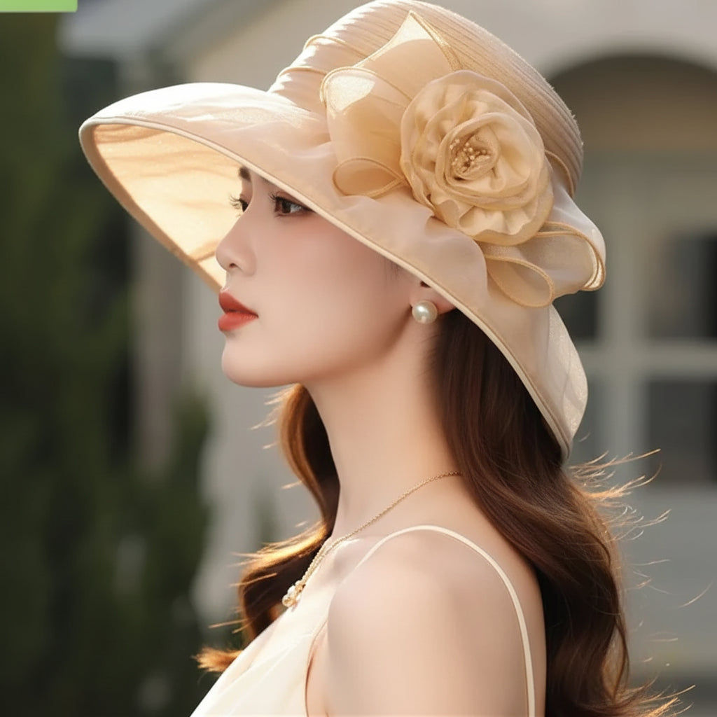 Women's Blossom Accent Wide Brim Sun Hat - Garden Party Style