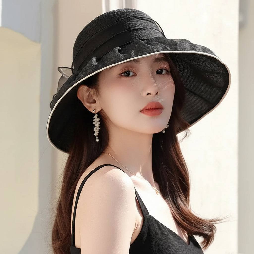 Women's Blossom Accent Wide Brim Sun Hat - Garden Party Style