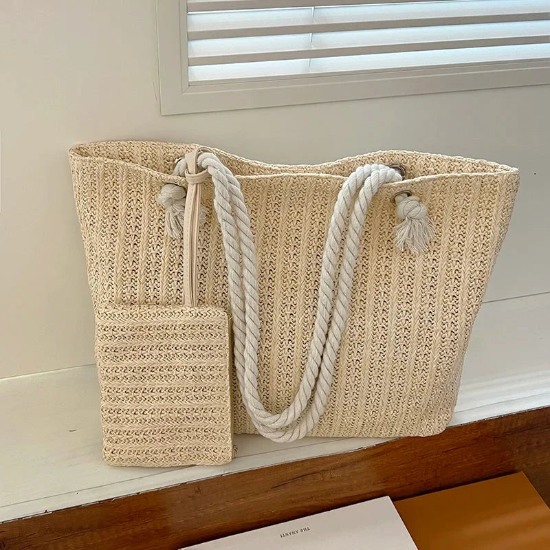 Women's Boho Knit Tote Bag – Woven Shoulder Carryall
