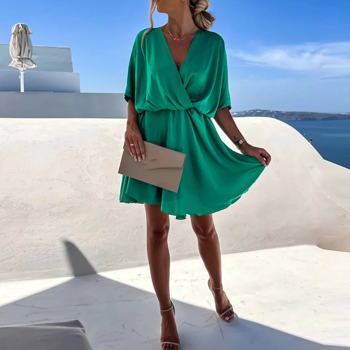 Women's Casual V-Neck Mini Dress - Lightweight Flowy Summer Everyday Dress