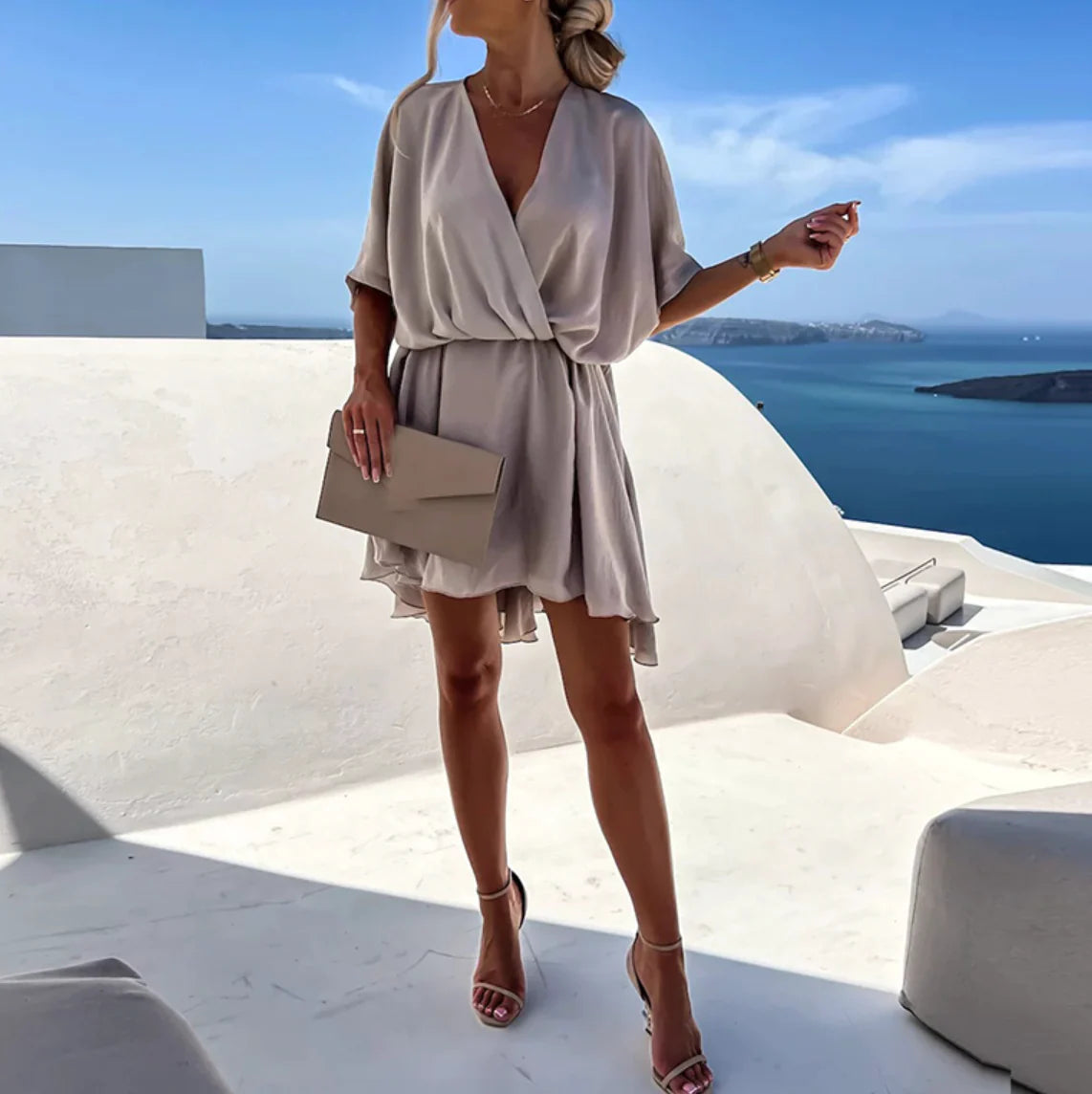 Women's Casual V-Neck Mini Dress - Lightweight Flowy Summer Everyday Dress