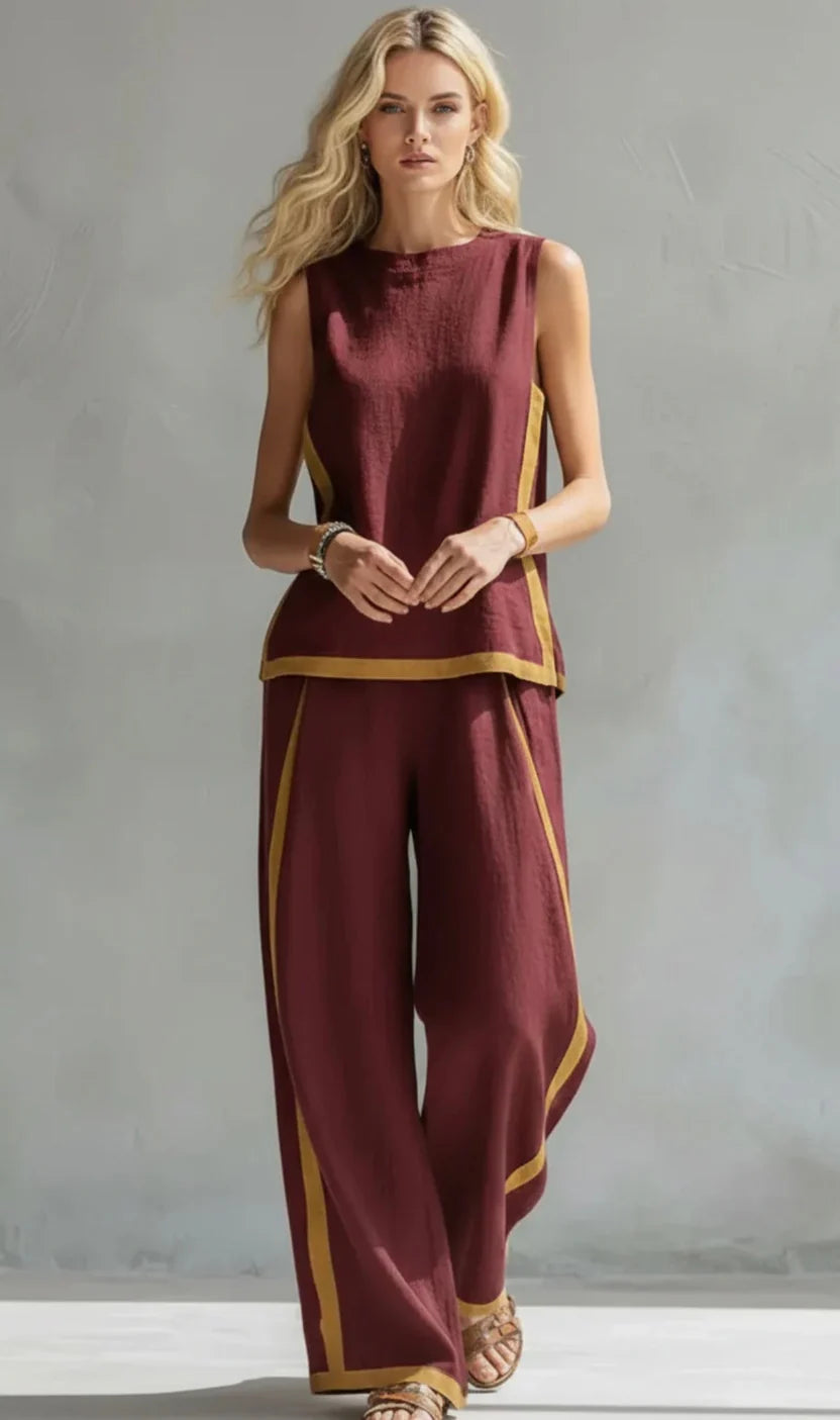 Women’s Chic Two-Piece Co-Ord Set – Sleeveless Tailored Top with Flowing Wide-Leg Pants Ensemble