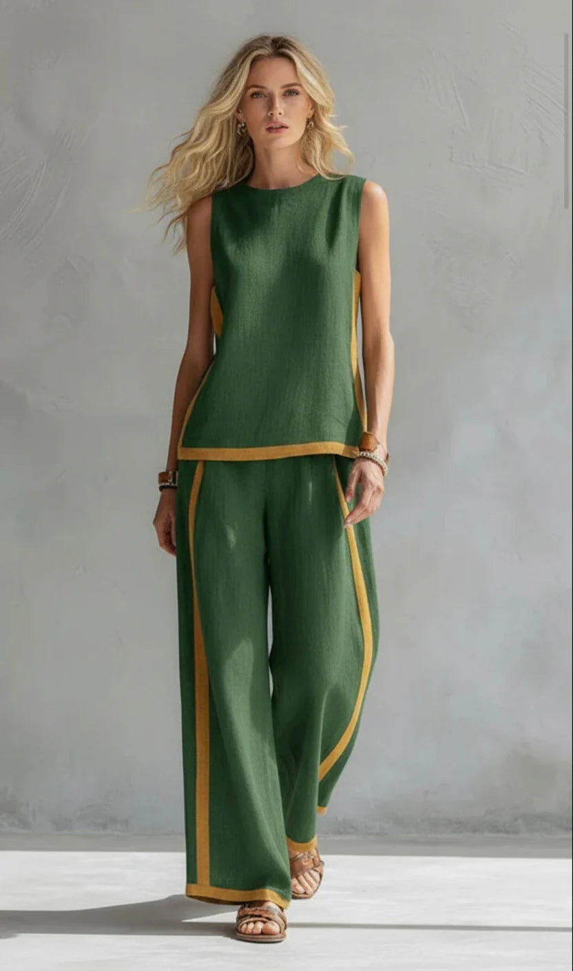 Women’s Chic Two-Piece Co-Ord Set – Sleeveless Tailored Top with Flowing Wide-Leg Pants Ensemble