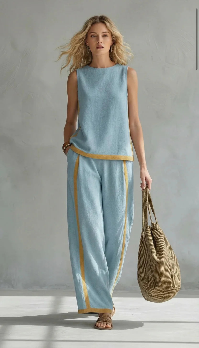 Women’s Chic Two-Piece Co-Ord Set – Sleeveless Tailored Top with Flowing Wide-Leg Pants Ensemble