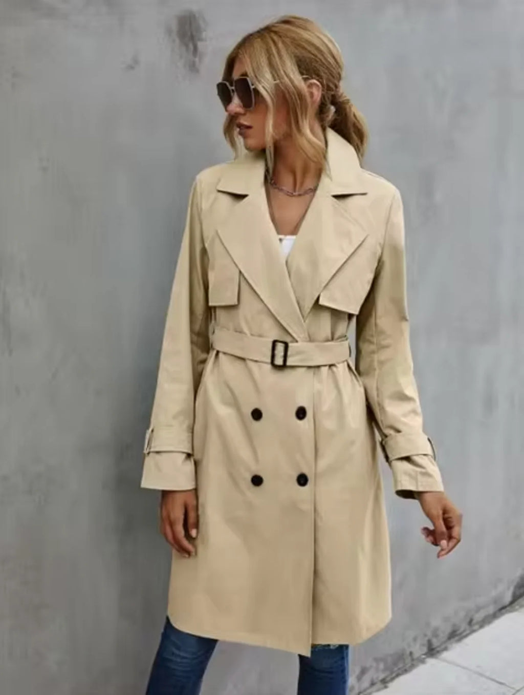 Adeline | Classic Longline Coat – Belted Button Front Trench Outerwear with Lapels