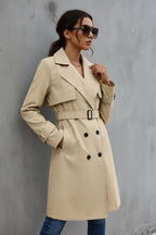 Adeline | Classic Longline Coat – Belted Button Front Trench Outerwear with Lapels