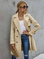 Adeline | Classic Longline Coat – Belted Button Front Trench Outerwear with Lapels