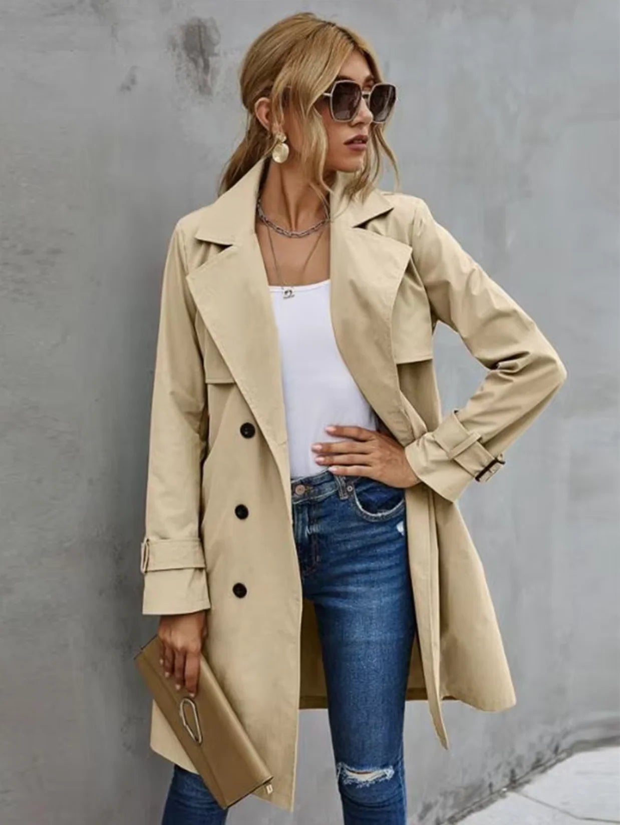 Adeline | Classic Longline Coat – Belted Button Front Trench Outerwear with Lapels