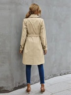 Adeline | Classic Longline Coat – Belted Button Front Trench Outerwear with Lapels