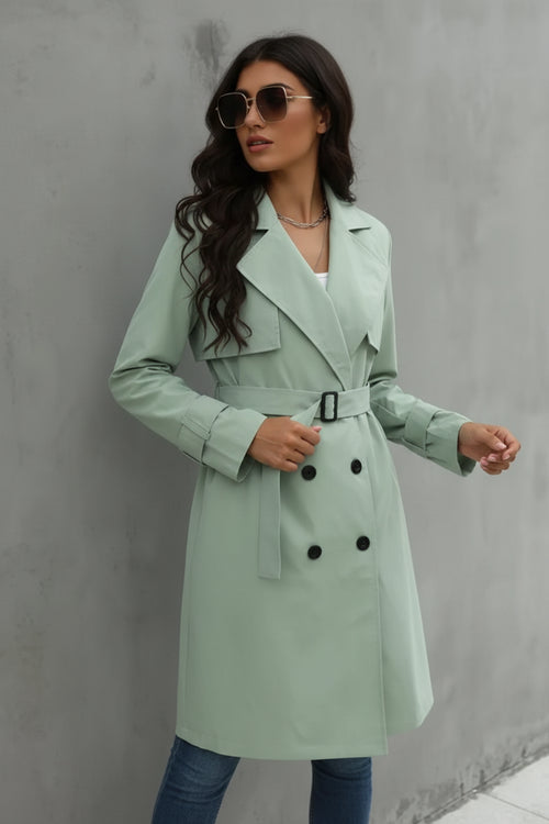 Adeline | Classic Longline Coat – Belted Button Front Trench Outerwear with Lapels