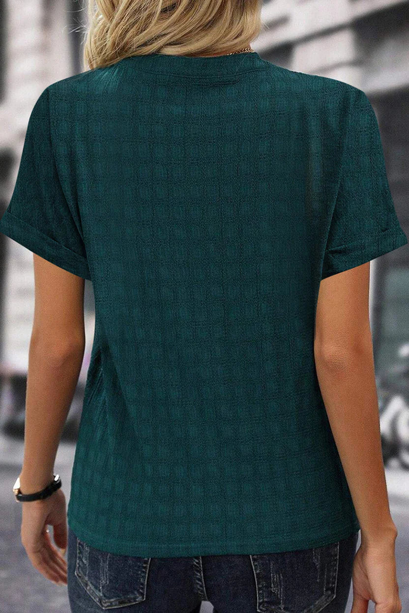 Women’s Coastal Chic Split-Neck Blouse – Sea Green Relaxed Fit Top with Effortless Elegance